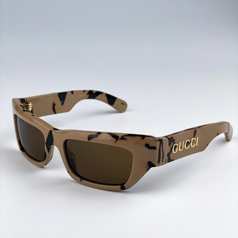 SALE! NEW Gucci GG1296S 003 Black Big Spotted Havana Rectangle Unisex Sunglasses - Picture 5 of 10